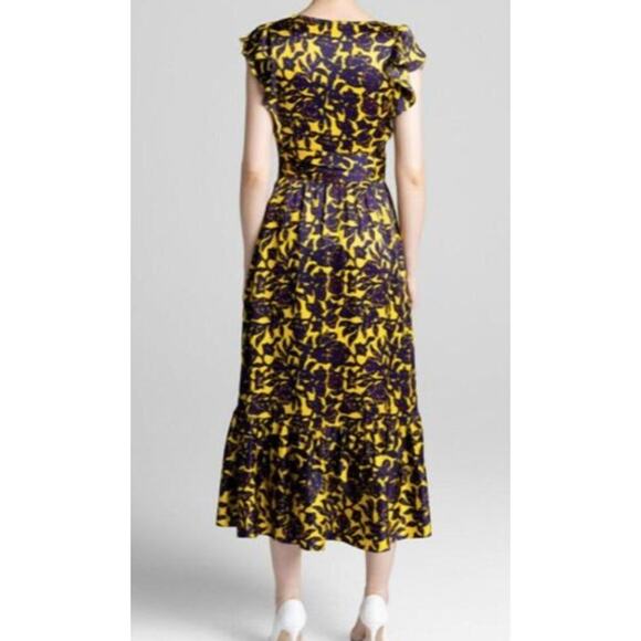 A.L.C Sz 2 Valencia Purple Yellow Floral Silk Cutout Ruffle Midi Dress - Picture 13 of 13